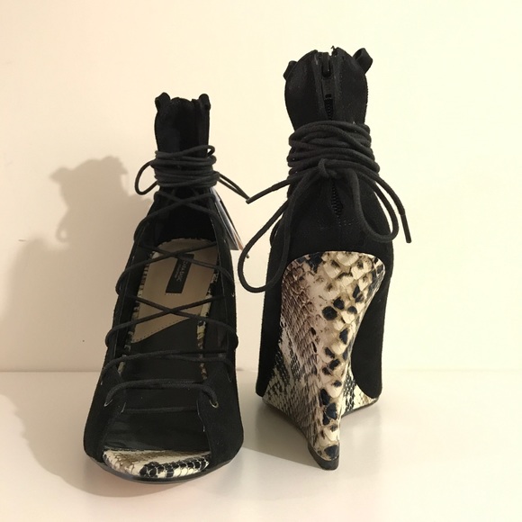 ZARA black lace up python snake wedges - Picture 4 of 5